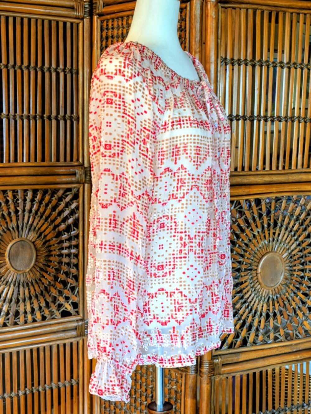 SUNDANCE Boho Silk-Blend Burnout Blouse - LG - NWOT - Picture 5 of 16